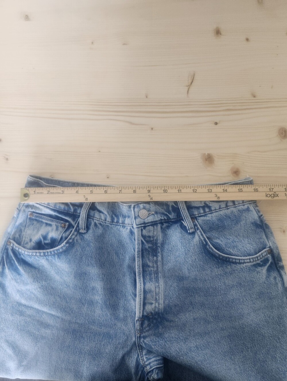 MOTHER Snaks Mid Rise Wide Leg Jeans in Blue And White Waist 30 - Picture 5 of 9